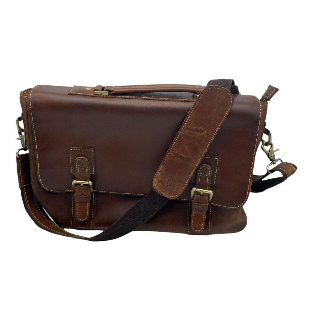 Brown Leather Flap Top Messenger Computer Shoulder Bag Distressed Unbranded